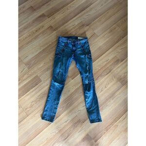 Rag & Bone Women's Blue Mid Rise Rally Cargo Skinny Moto Jeans Size 26